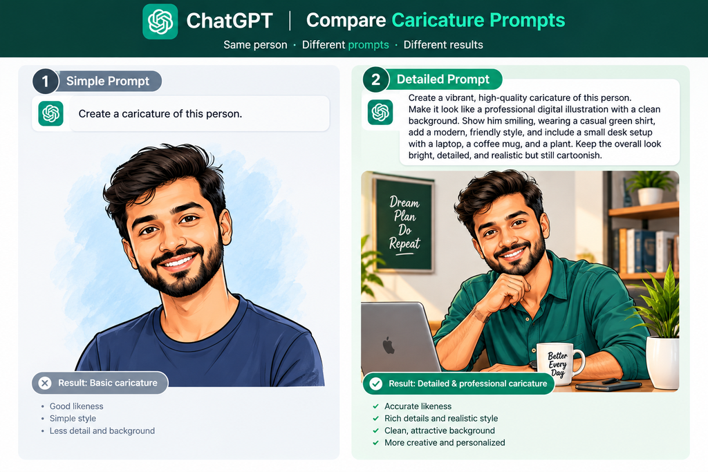 Compare caricature prompts in ChatGPT