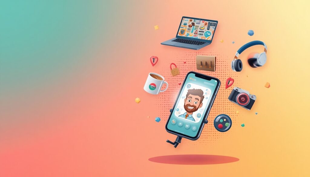 Cartoon caricature character holding a phone to illustrate the ChatGPT caricature trend